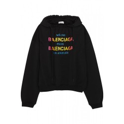 Replica Balenciaga Unisex Printed cotton-jersey hooded top Black #27820